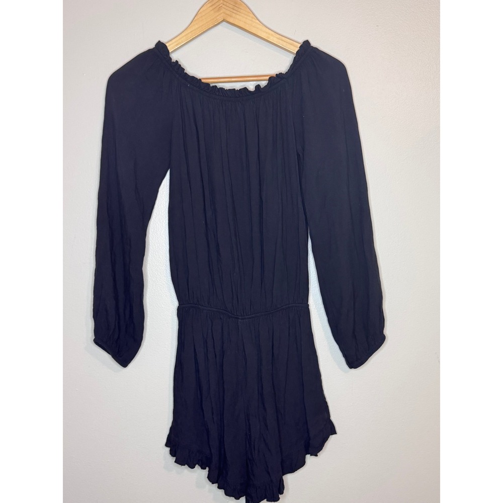 Brandy Melville Black Long Sleeve Off The Shoulder Ruffle Romper One Size Italy - Picture 4 of 4